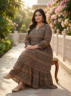 Black Cotton Flared Frock Style Plus Size-600041