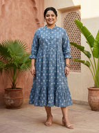 Grey Cotton Flared Frock Style Plus Size-600045