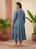Grey Cotton Flared Frock Style Plus Size-600045
