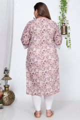 Plus Size Peach Cotton Floral Print Straight Kurta-710