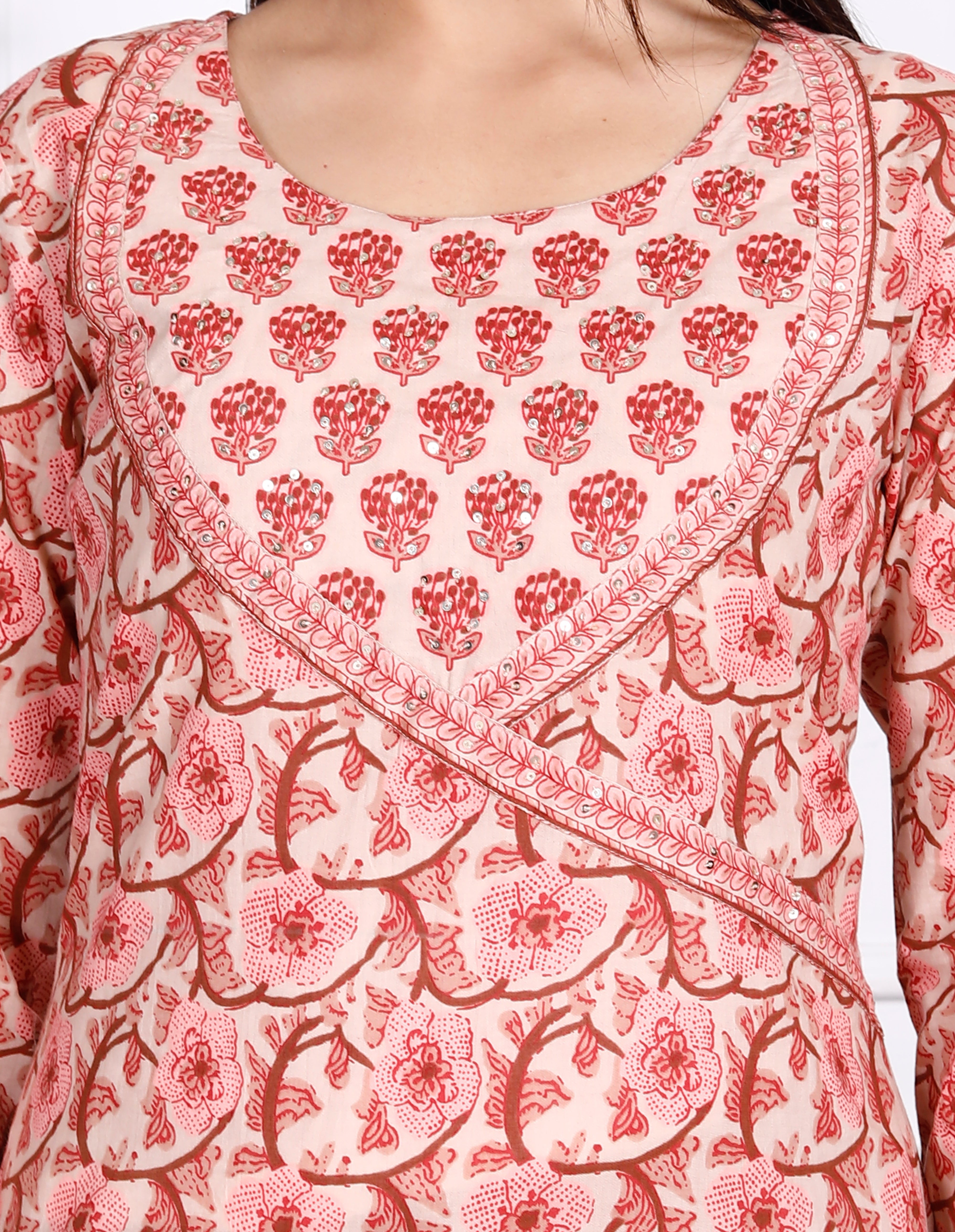 Hand Work Pink Cotton Printed Kurta Pant Set with Dupatta-800043