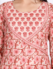 Hand Work Pink Cotton Printed Kurta Pant Set with Dupatta-800043