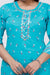 Turquoise Cotton Printed Embroidered Kurta Pant Set with Dupatta-2339