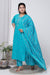 Turquoise Cotton Printed Embroidered Kurta Pant Set with Dupatta-2339