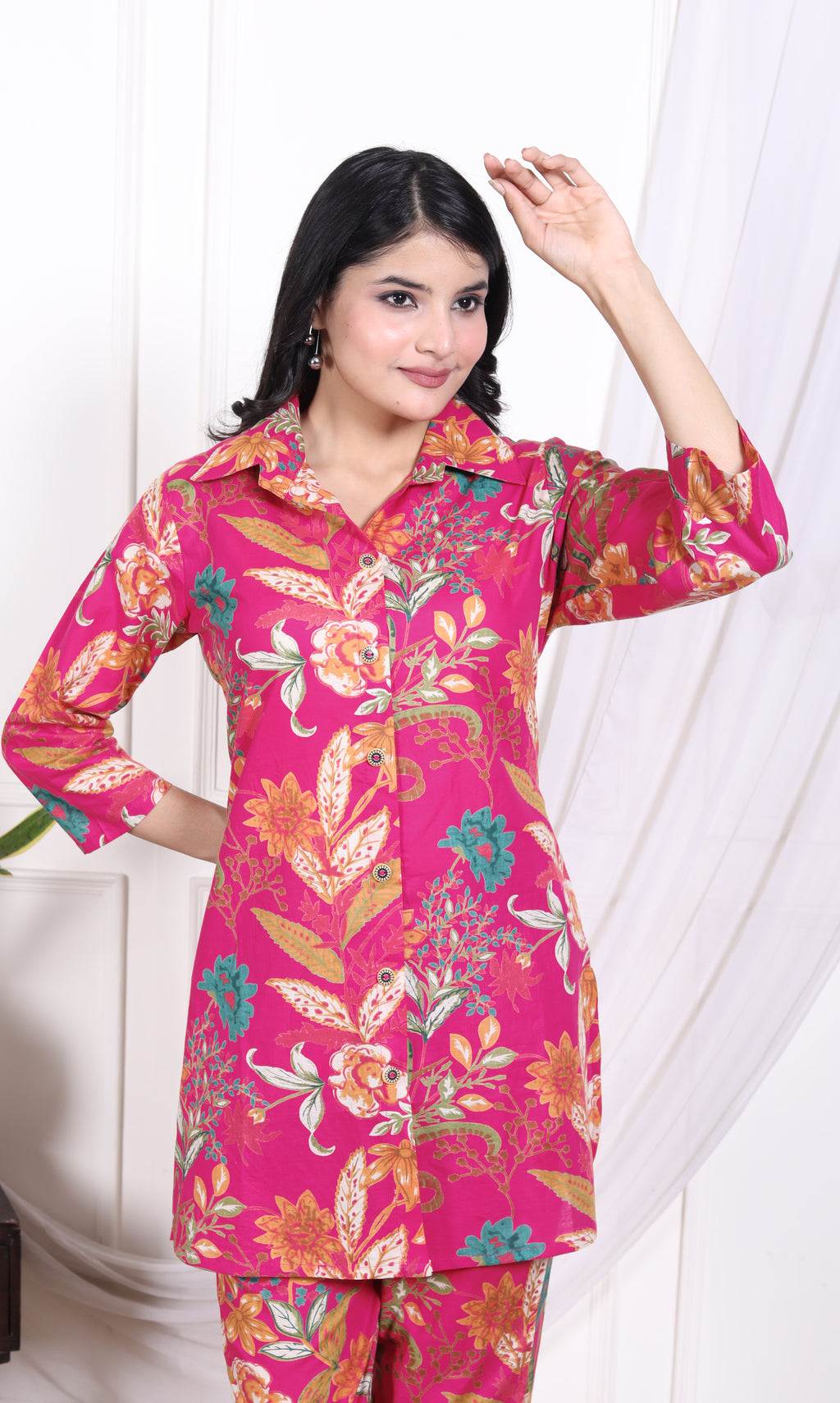 Regular Size Pink Cotton Floral Print Co-ord Set -AX-120017