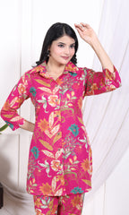 Regular Size Pink Cotton Floral Print Co-ord Set -AX-120017
