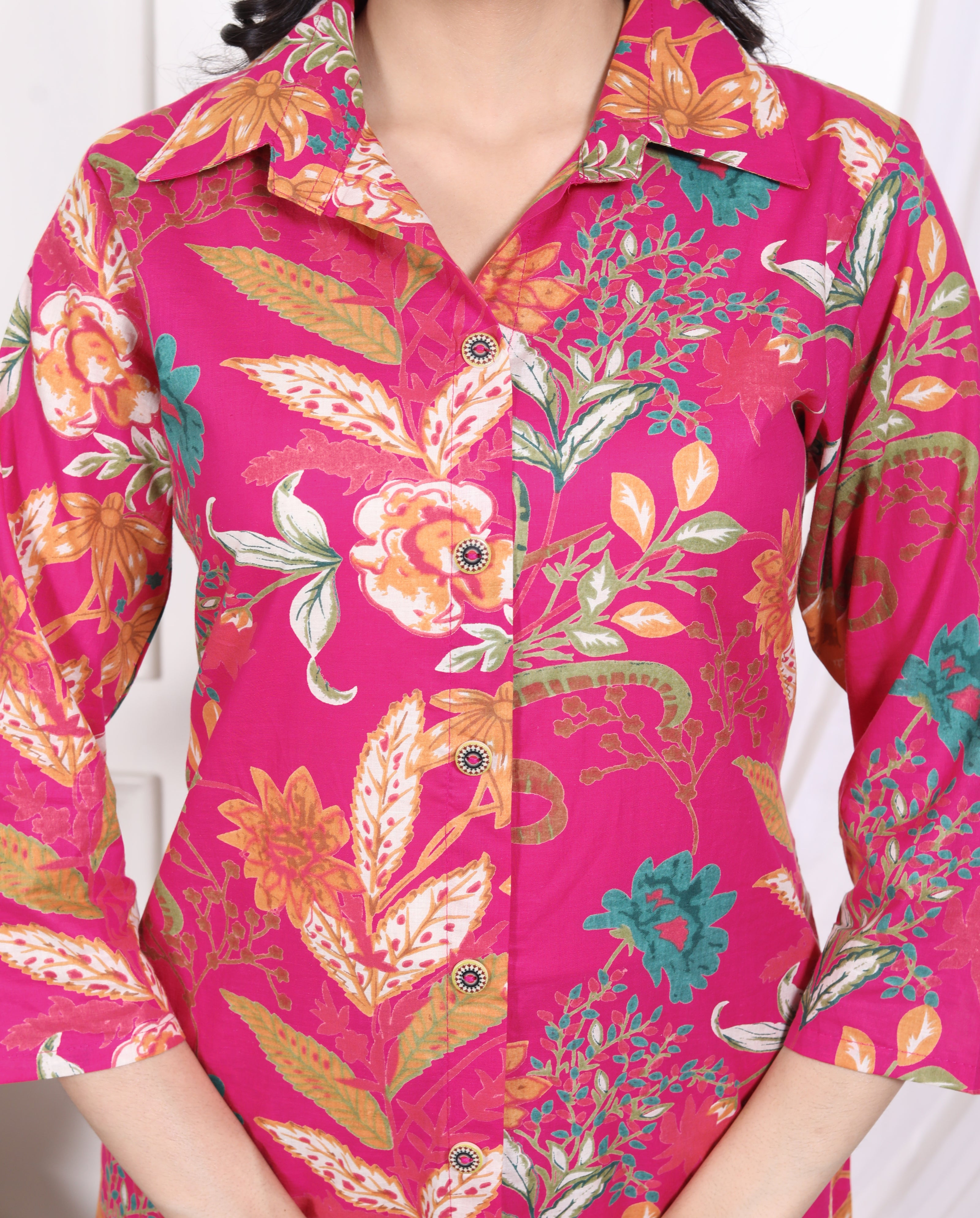 Regular Size Pink Cotton Floral Print Co-ord Set -AX-120017