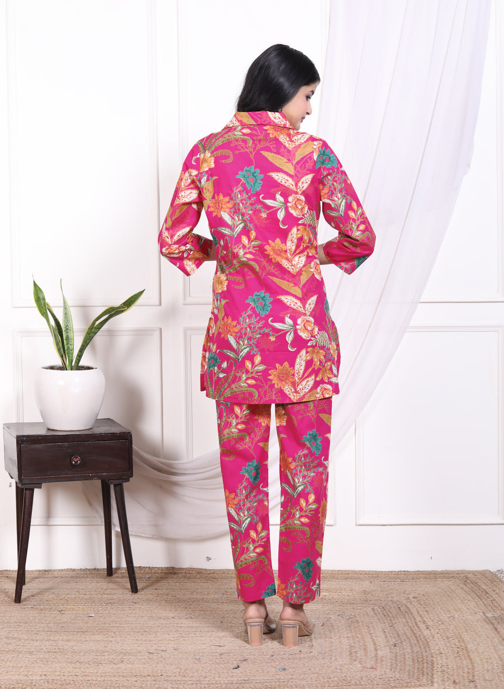 Regular Size Pink Cotton Floral Print Co-ord Set -AX-120017