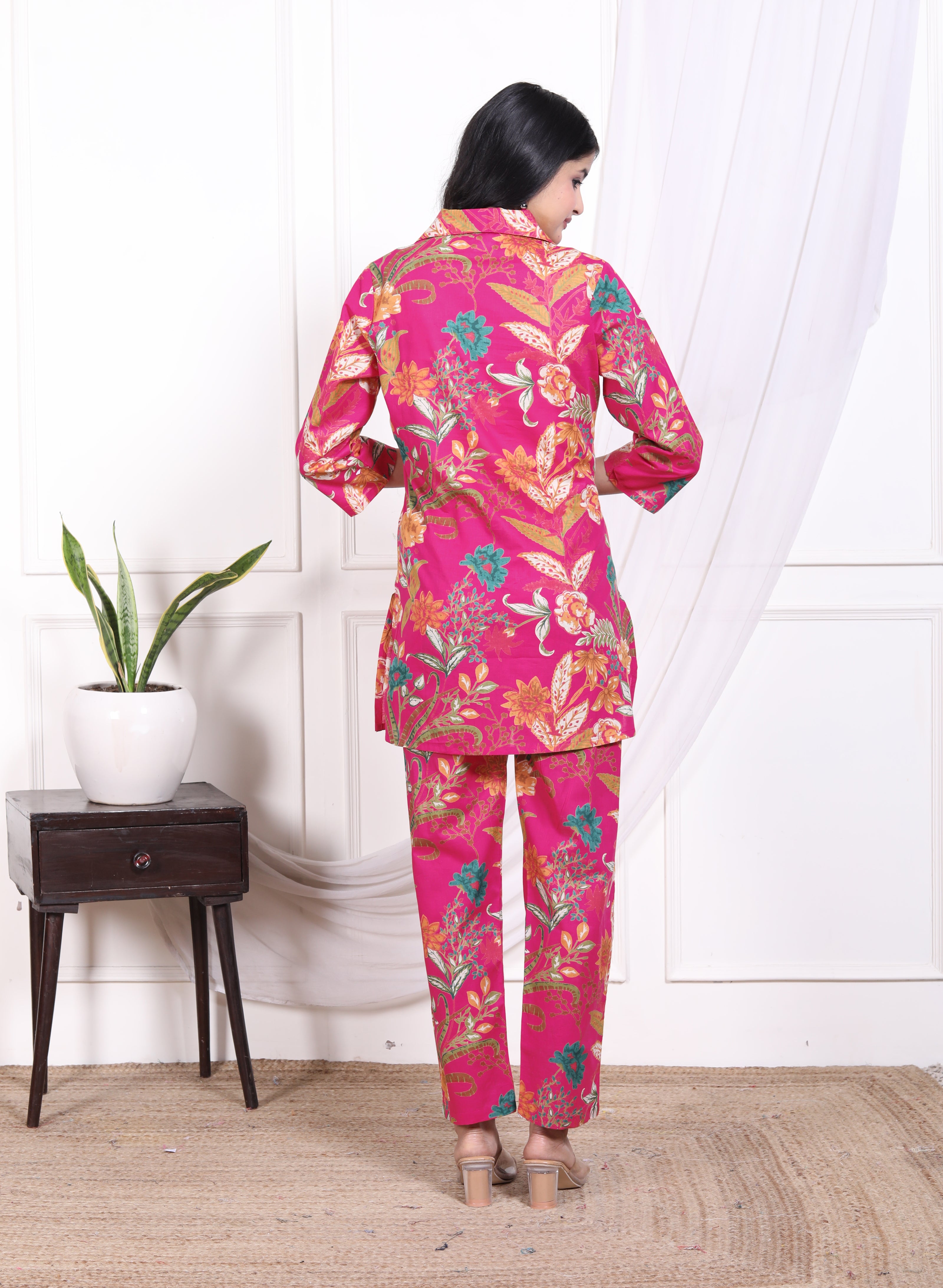 Regular Size Pink Cotton Floral Print Co-ord Set -AX-120017