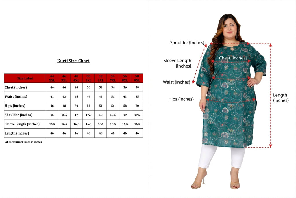 Plus Size Poly Crepe Floral Print  Straight Kurta Red-100078