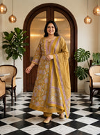 Mustard Embroidered  Anarkali Pant Set with Dupatta-230006