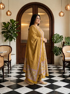 Mustard Embroidered  Anarkali Pant Set with Dupatta-230006