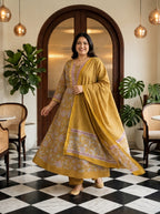 Mustard Embroidered  Anarkali Pant Set with Dupatta-230006