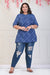 Navy Blue Plus Size Women Cotton Blend Leheriya Print Short Kurta-694