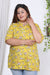 Plus Size Yellow Cotton Blend Floral Print Short Kurta-718