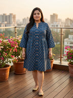 Printed Plus Size Blue Tunic Dress-130043