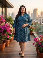 Printed Plus Size Blue Tunic Dress-130043