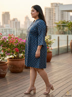 Printed Plus Size Blue Tunic Dress-130043