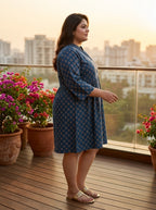 Printed Plus Size Blue Tunic Dress-130043