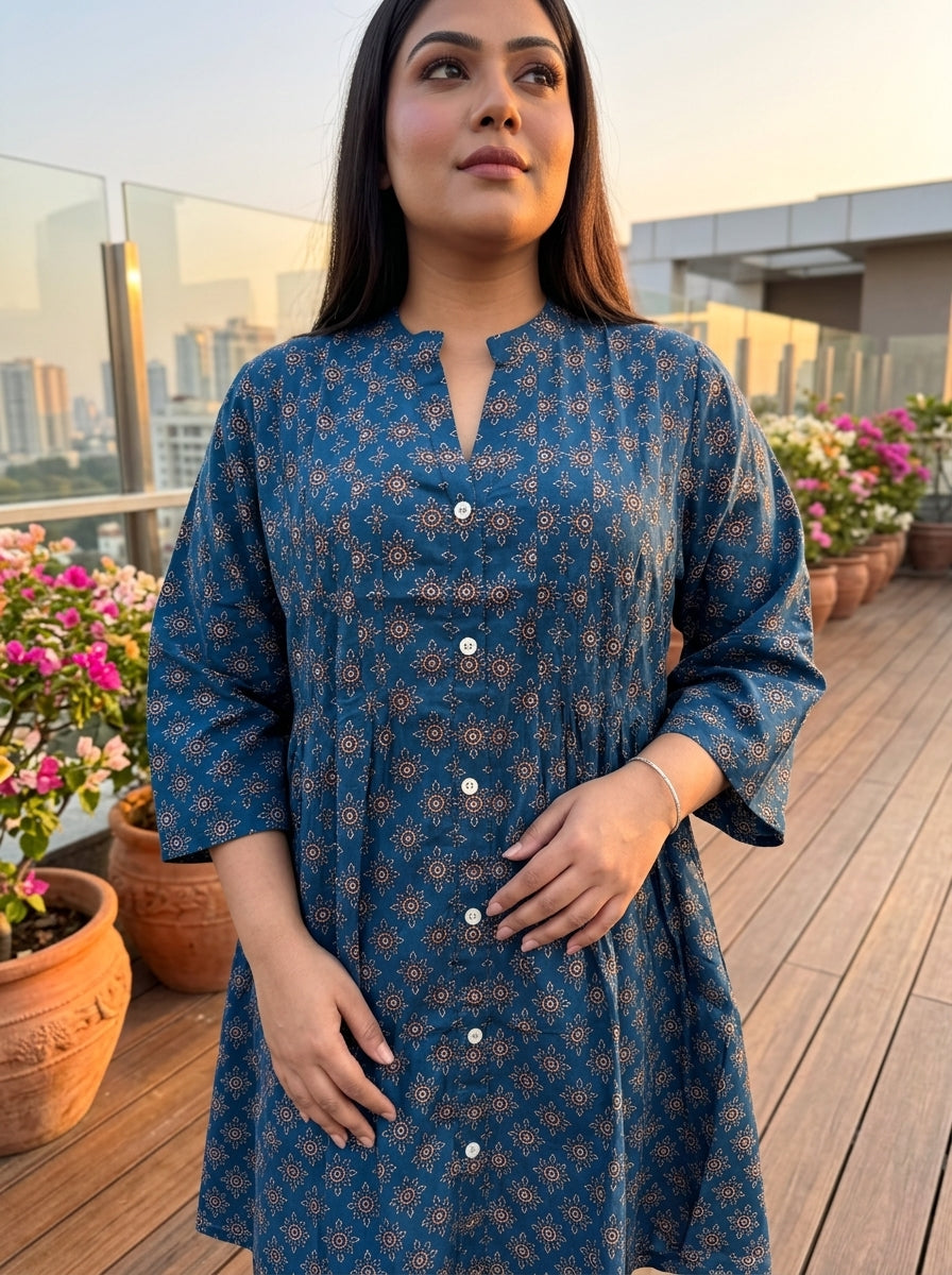 Printed Plus Size Blue Tunic Dress-130043 Secondary image