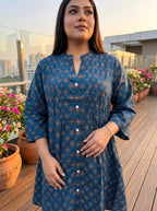 Printed Plus Size Blue Tunic Dress-130043