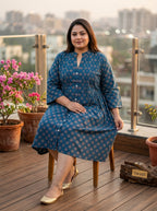 Printed Plus Size Blue Tunic Dress-130043