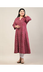 Plus Size Maroon Cotton Blend  Print Aline Kurta-601
