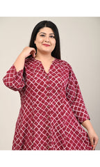 Plus Size Maroon Cotton Blend  Print Aline Kurta-601