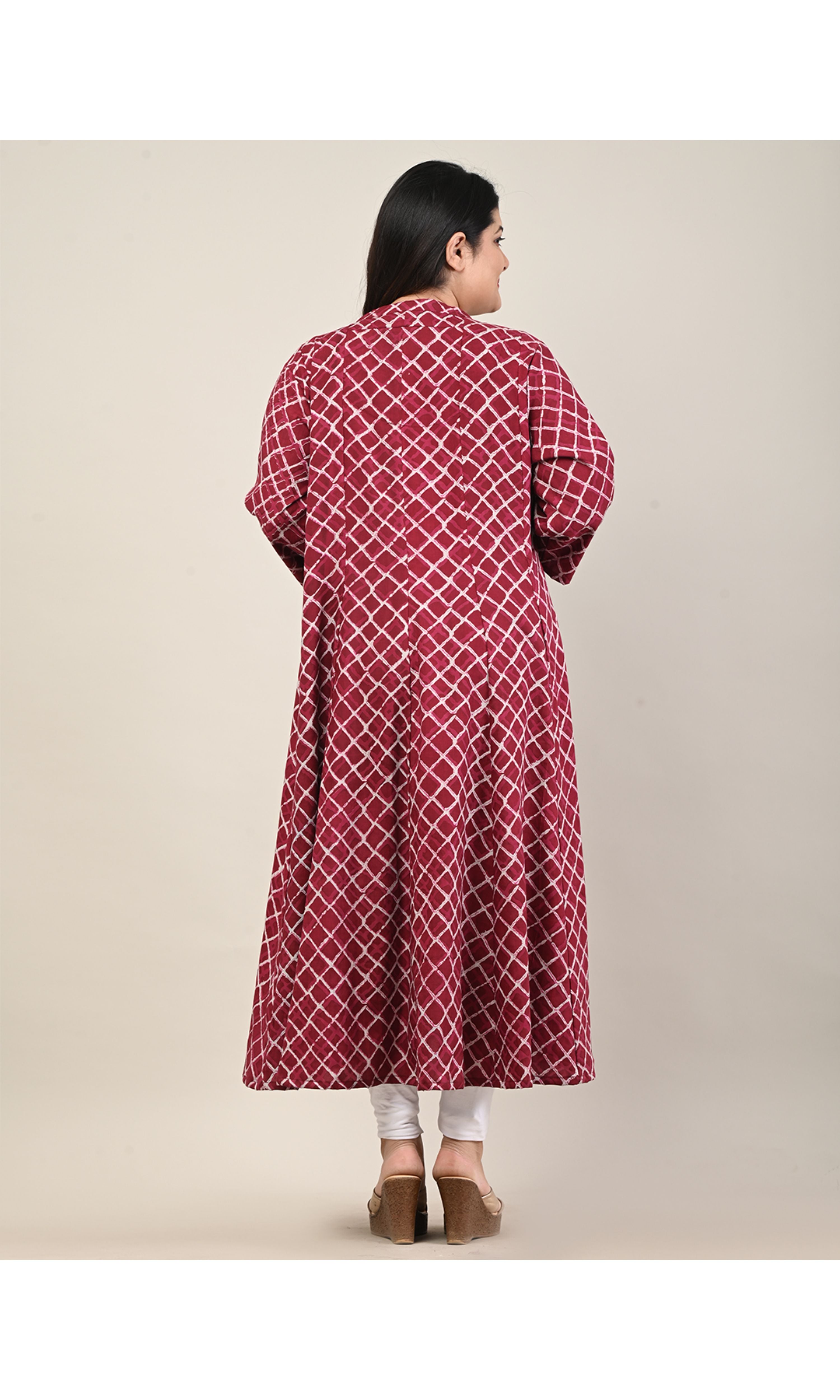 Plus Size Maroon Cotton Blend  Print Aline Kurta-601