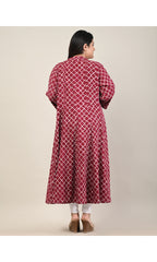 Plus Size Maroon Cotton Blend  Print Aline Kurta-601