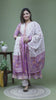 a woman in a purple colour anarkali kurta set