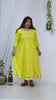 Plus Size Yellow Lahariya Print Embroidered Anarkali