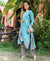 Turquoise Muslin Printed Kurta Pant Set with Dupatta-2280