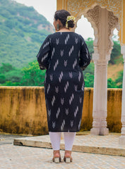 Plus Size Black Cotton Ikat Print Straight Kurta-383