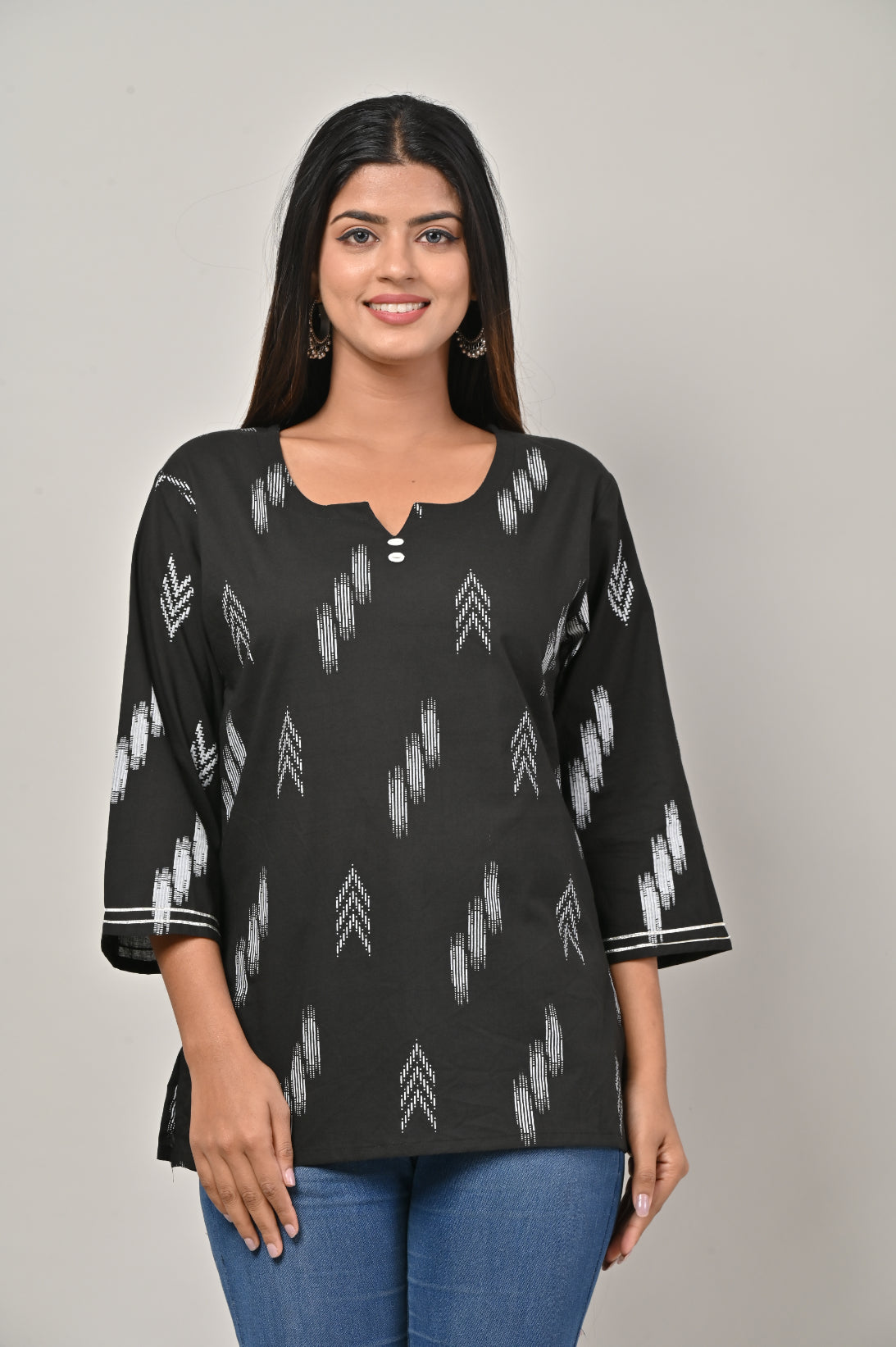 Exclusive grey ikat designer cotton top – Sujatra