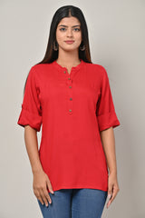Red Cotton Blend Solid  Short Kurta-562