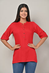 Red Cotton Blend Solid  Short Kurta-562