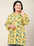 Plus Size Yellow Cotton Blend Floral Print Short Kurta-604