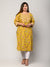Plus Size Yellow Cotton Floral Print Straight Kurta-375