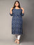 Plus Size Blue Cotton Blend Bandhani Print Straight Kurta-381