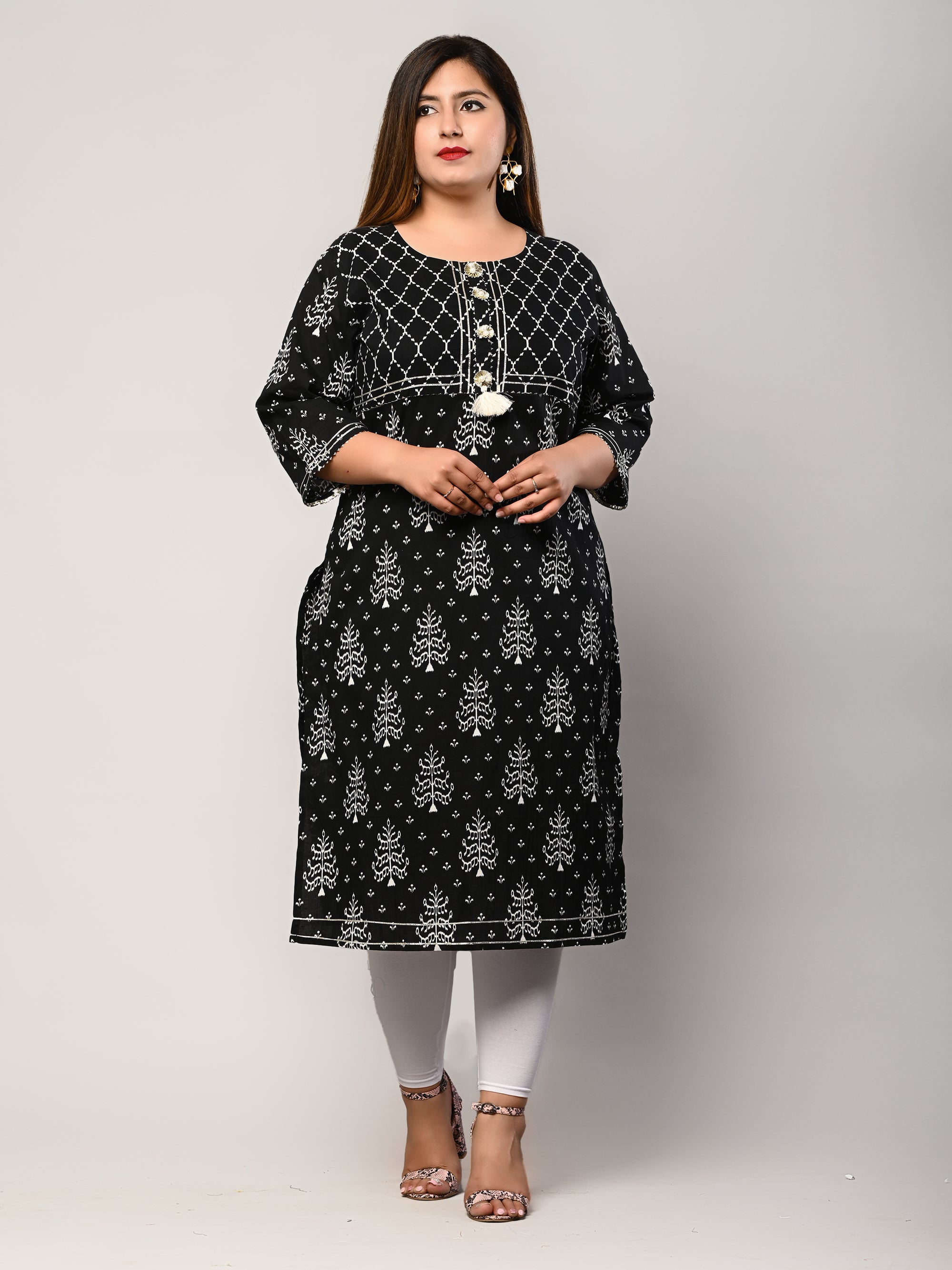 Elinekart Cotton Plain & Solid 3/4 Sleeve A-Line Kurtis for Women Grey :  Amazon.in: Fashion