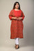 Plus Size Red Cotton Floral Print Straight Kurta-484