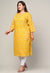 Plus Size Yellow Cotton Blend Floral Print Straight Kurta-488