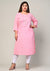 Plus Size Pink Cotton Blend Floral Print Straight Kurta-494