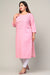 Plus Size Pink Cotton Blend Floral Print Straight Kurta-494
