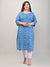 Plus Size Blue Cotton Blend  Floral Print Straight Kurta-540