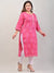 Plus Size Pink Cotton Bandhani Print Straight Kurta-541
