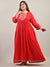 Plus Size Red Cotton Blend Embroidered Anarkali-591