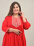 Plus Size Red Cotton Blend Embroidered Anarkali-591
