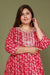Plus Size Red Cotton Blend Printed Embroidered Flared long Kurta -642